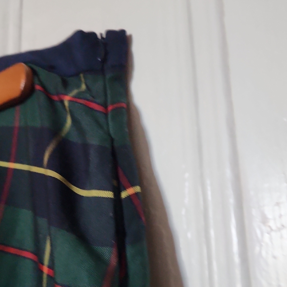 Gretchen Scott Navy and Forest Green Plaid Skirt with Red and Yellow Stripes - Picture 6 of 7